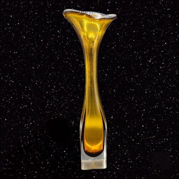 Bo Borgstrom Jack In The Pulpit Vase Aseda Glasbruk Swedish Glass Amber Clear - Picture 1 of 15